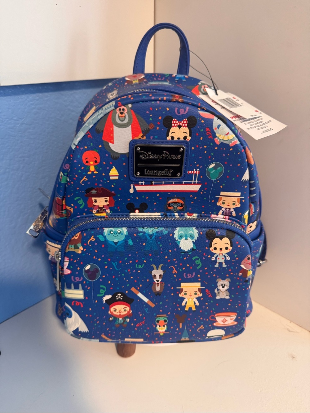 Loungefly Blue Disney Parks Mini Backpack with Colorful Character Print